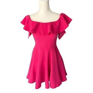 Do + Be Casual Off Shoulder A Line Ruffle Mini Dress pink prom dance small